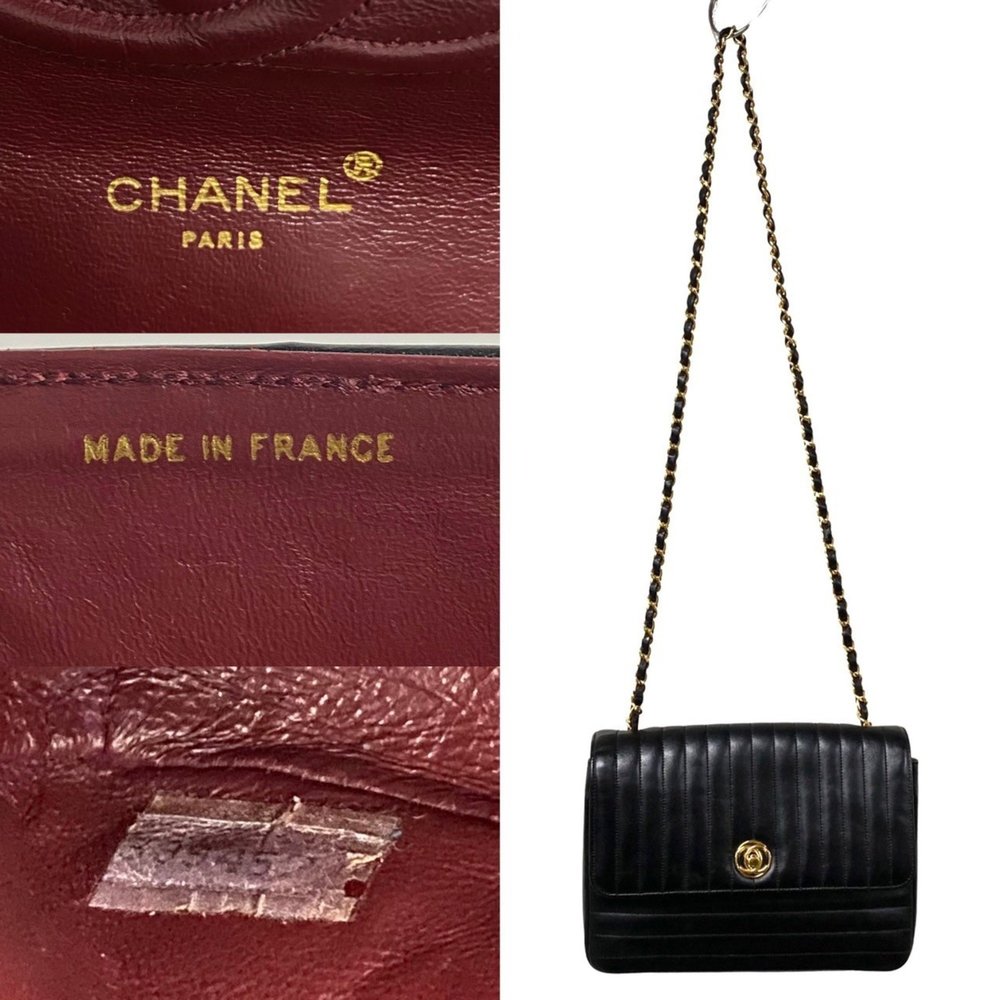 CHANEL Mademoiselle Coco Mark Lambskin Leather Chain Shoulder Bag Black 90074 - Picture 4 of 10